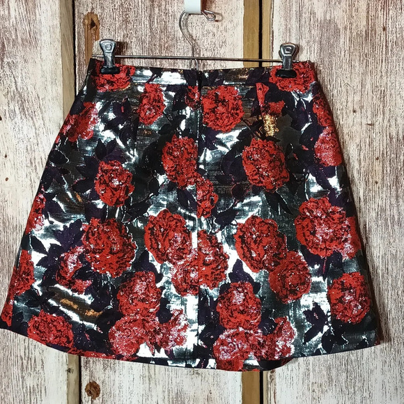 J. Crew jacquard floral metallic purple red pleated glamorous bold mini 2 - Picture 3 of 8